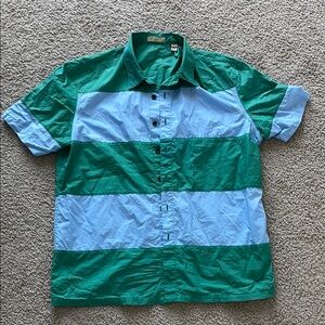 Burberry Men's Green and Blue Striped Shirt